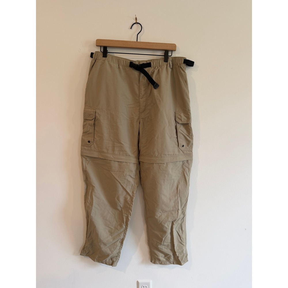 REI Sahara Convertible Hiking Pants Mens Large L Khaki Tan Nylon Zip Off Cargo